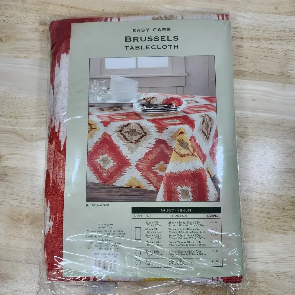 Bardwil Linens Brussels Ikat Print Tablecloth 60x120 Rectangle Fall Orange Seats